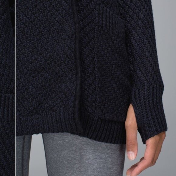 Lululemon Post Practice Cardigan Knit Sweater Pockets Snap Oversized Top Black S - Picture 7 of 15